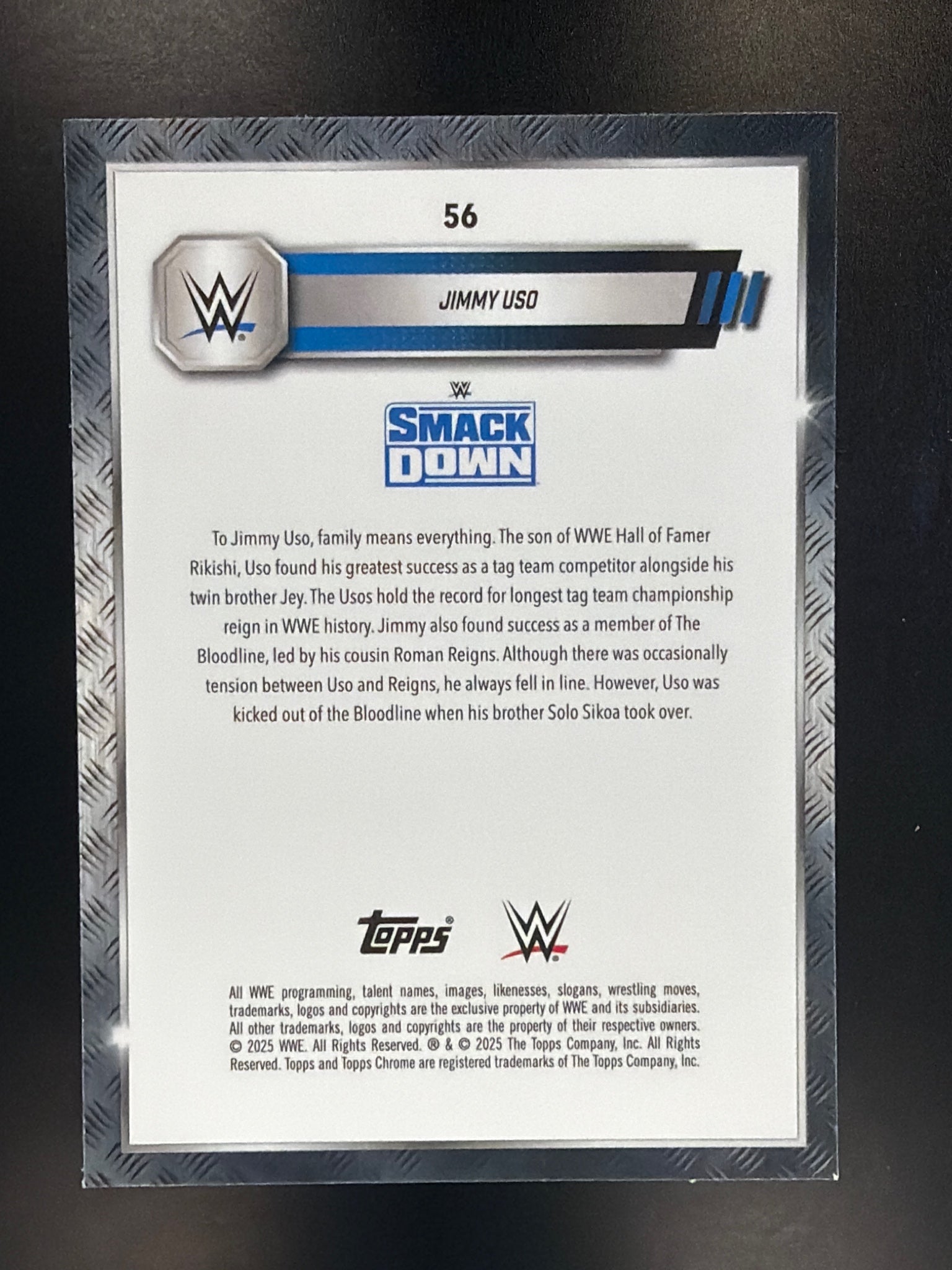 2025 Topps Chrome WWE #56 Jimmy Uso Aqua Shimmer Refractor #/199