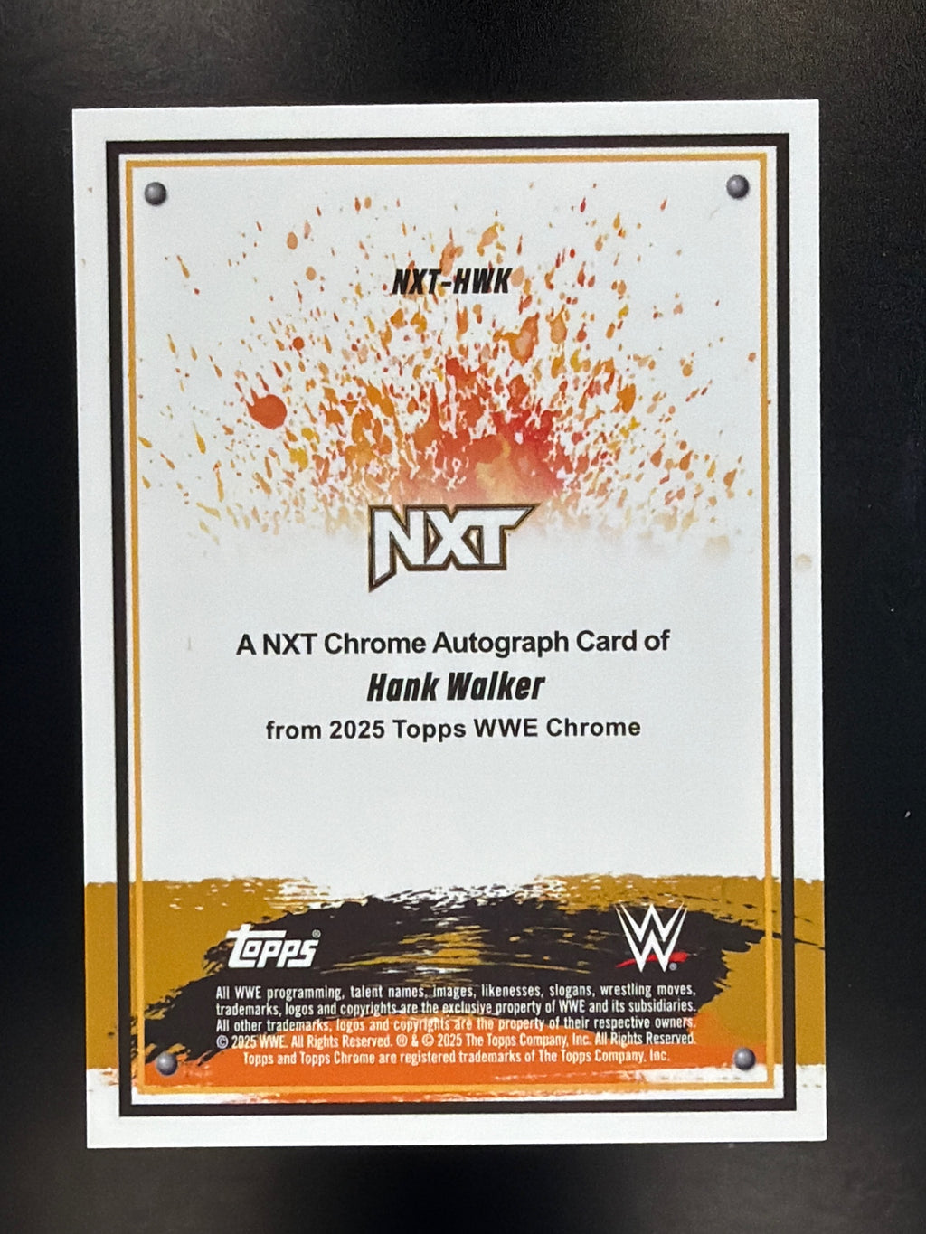 2025 Topps Chrome WWE #NXT-HWK Hank Walker NXT Autographs Gold Refractor #/50