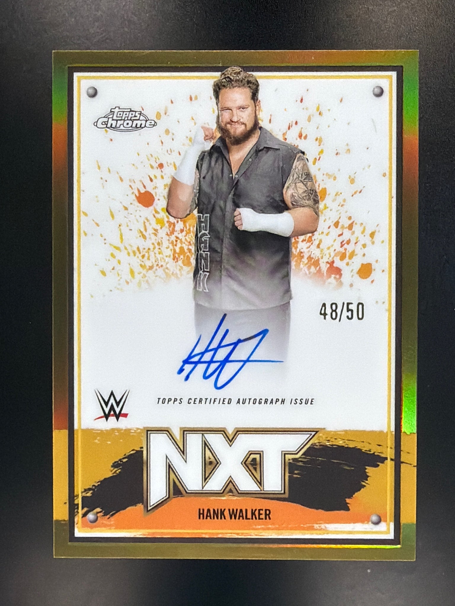 2025 Topps Chrome WWE #NXT-HWK Hank Walker NXT Autographs Gold Refractor #/50