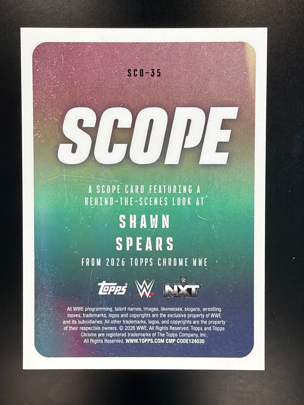 2026 Topps Chrome WWE #SCO-35 Shawn Spears Scope Gold Refractor #/50