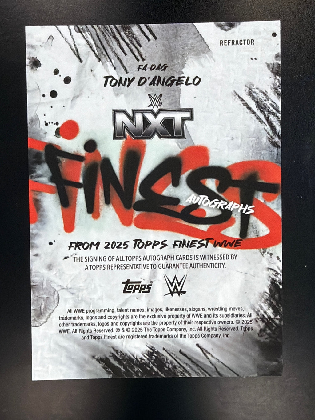 2025 Topps Finest WWE #FA-DAG Tony D'Angelo Finest Autographs Refractor