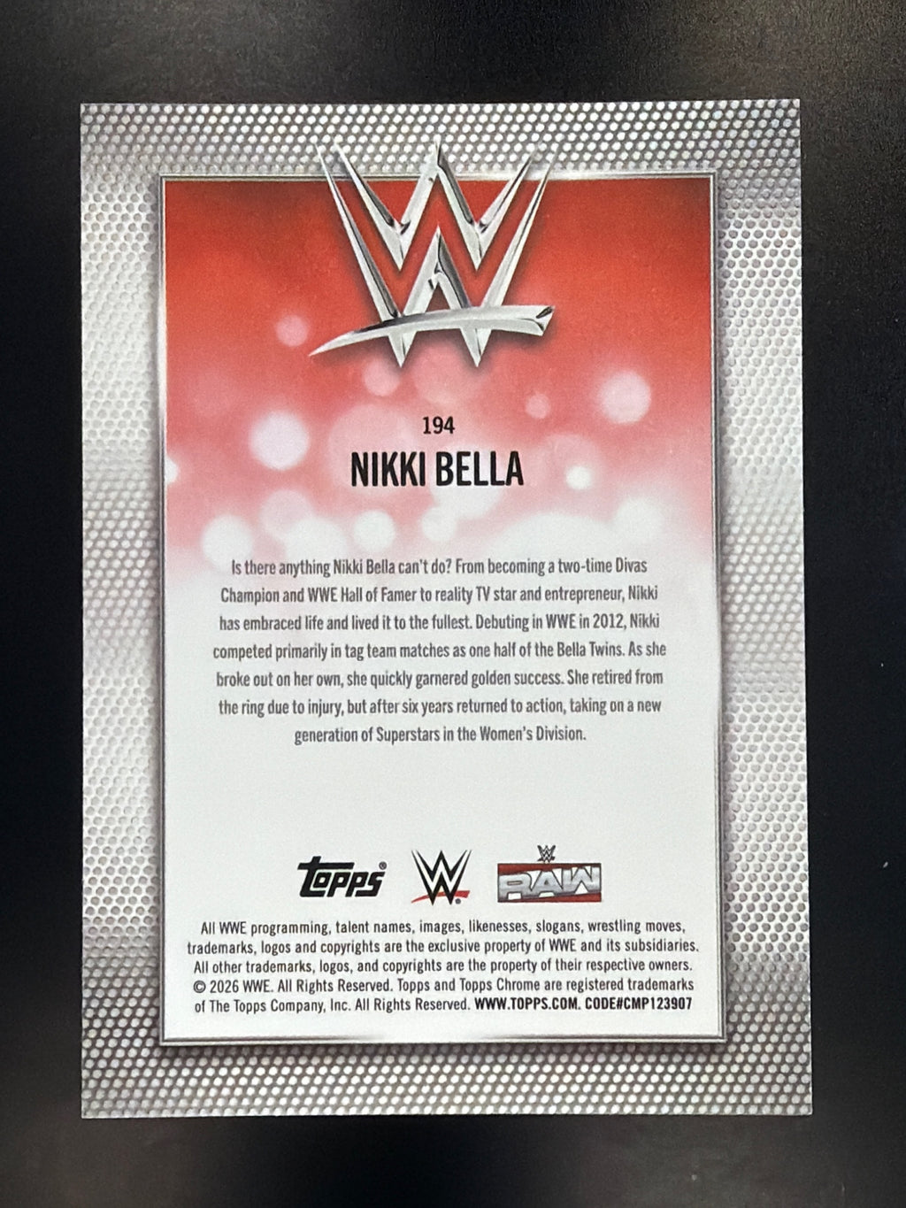 2026 Topps Chrome WWE #194 Nikki Bella Magenta Refractor #/399
