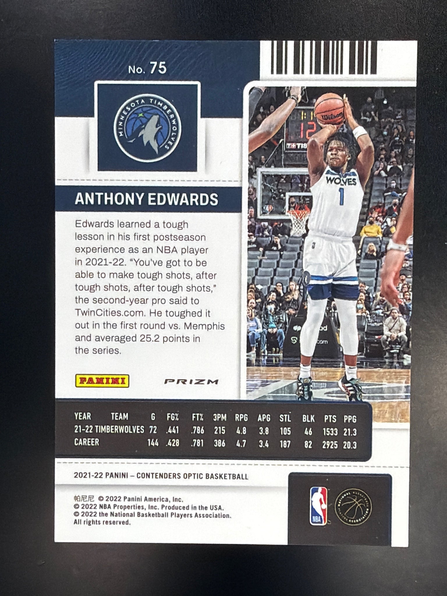 2021-22 Panini Contenders Optic #75 Anthony Edwards Red