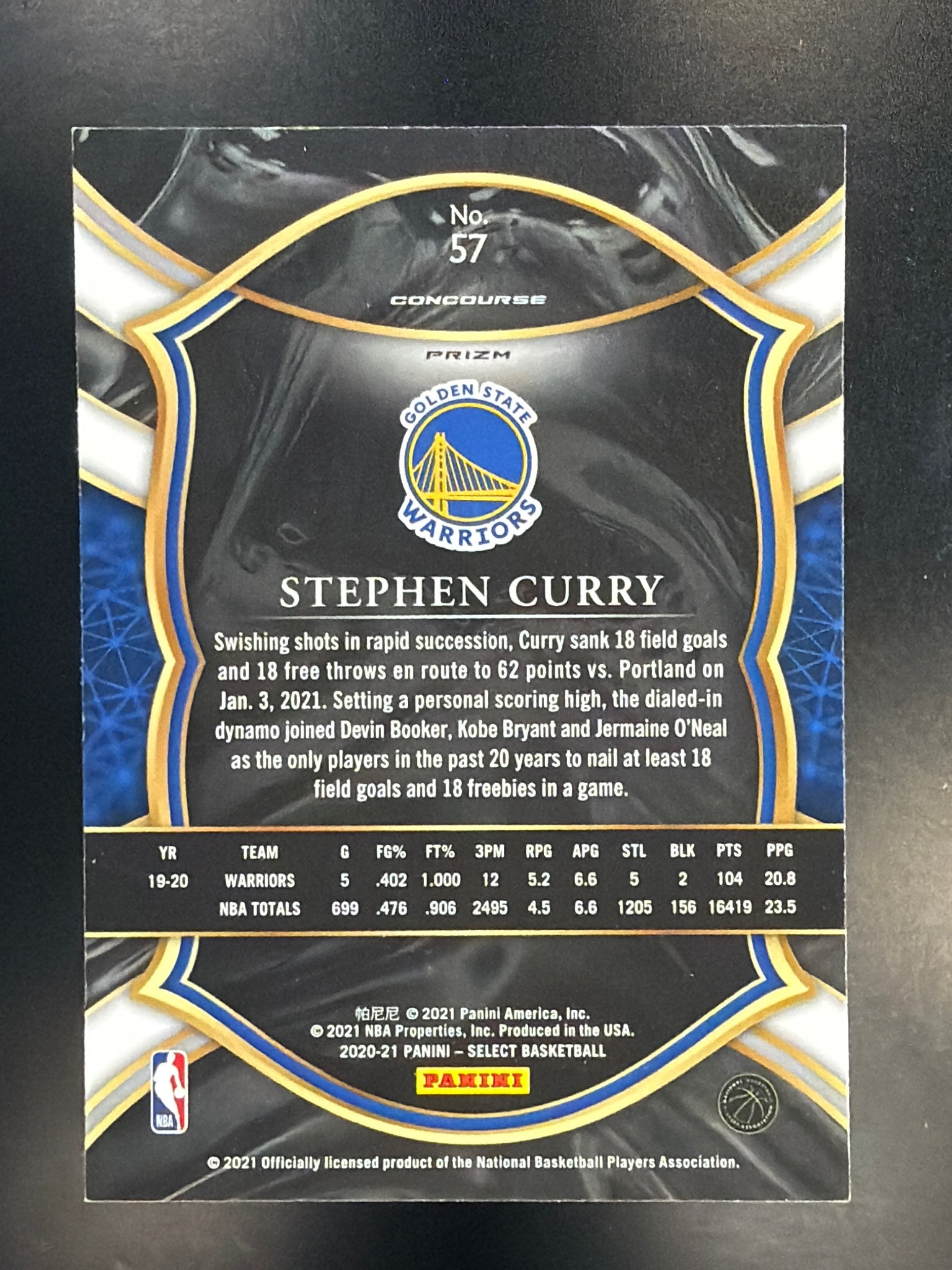 2020-21 Panini Select #57 Stephen Curry Silver Prizms
