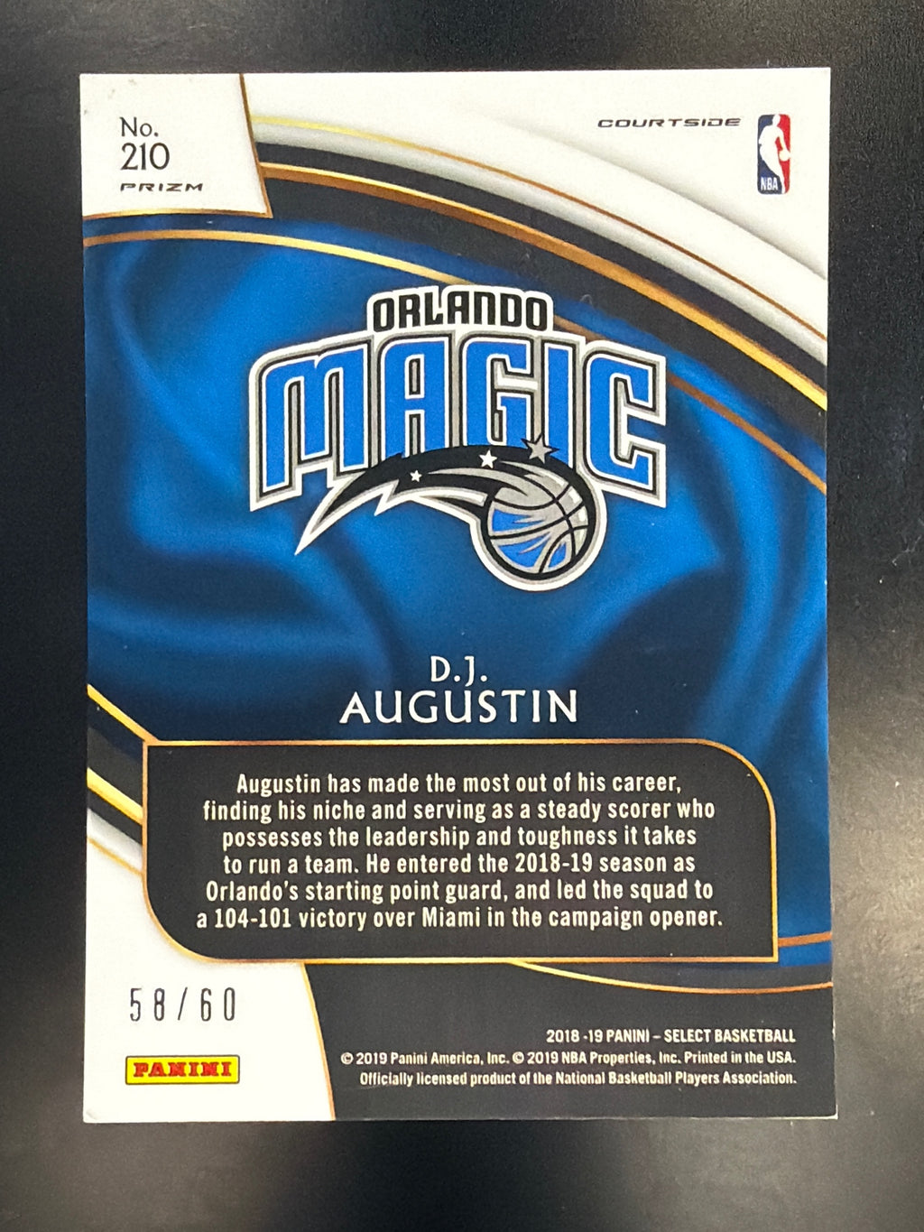 2018-19 Panini Select #210 D.J. Augustin Copper Prizms #/60