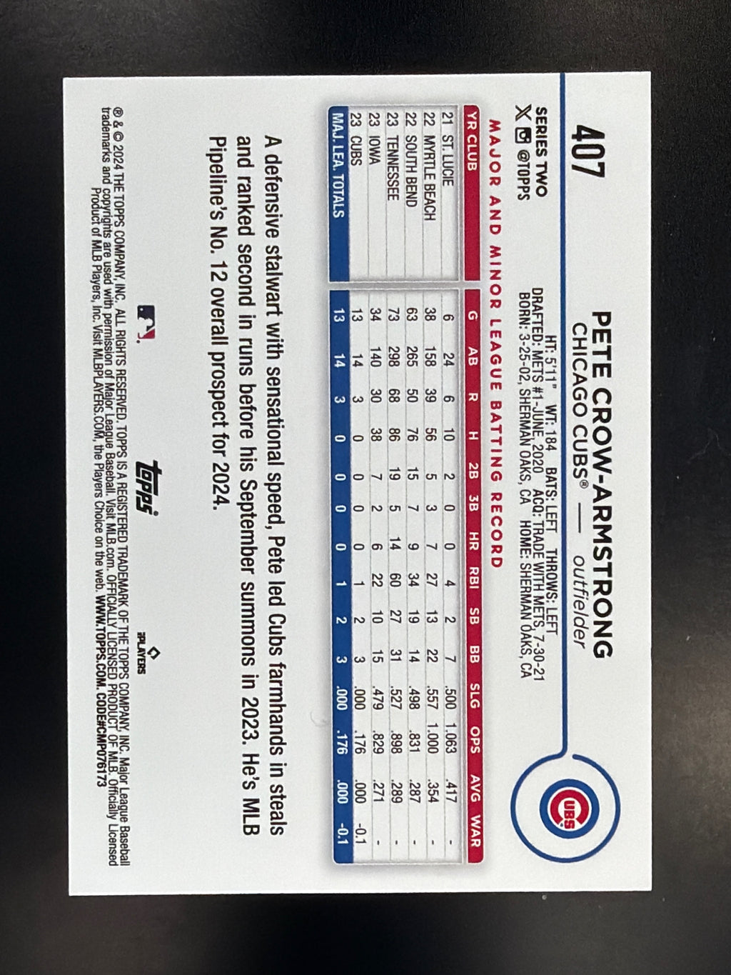 2024 Topps #407 Pete Crow-Armstrong