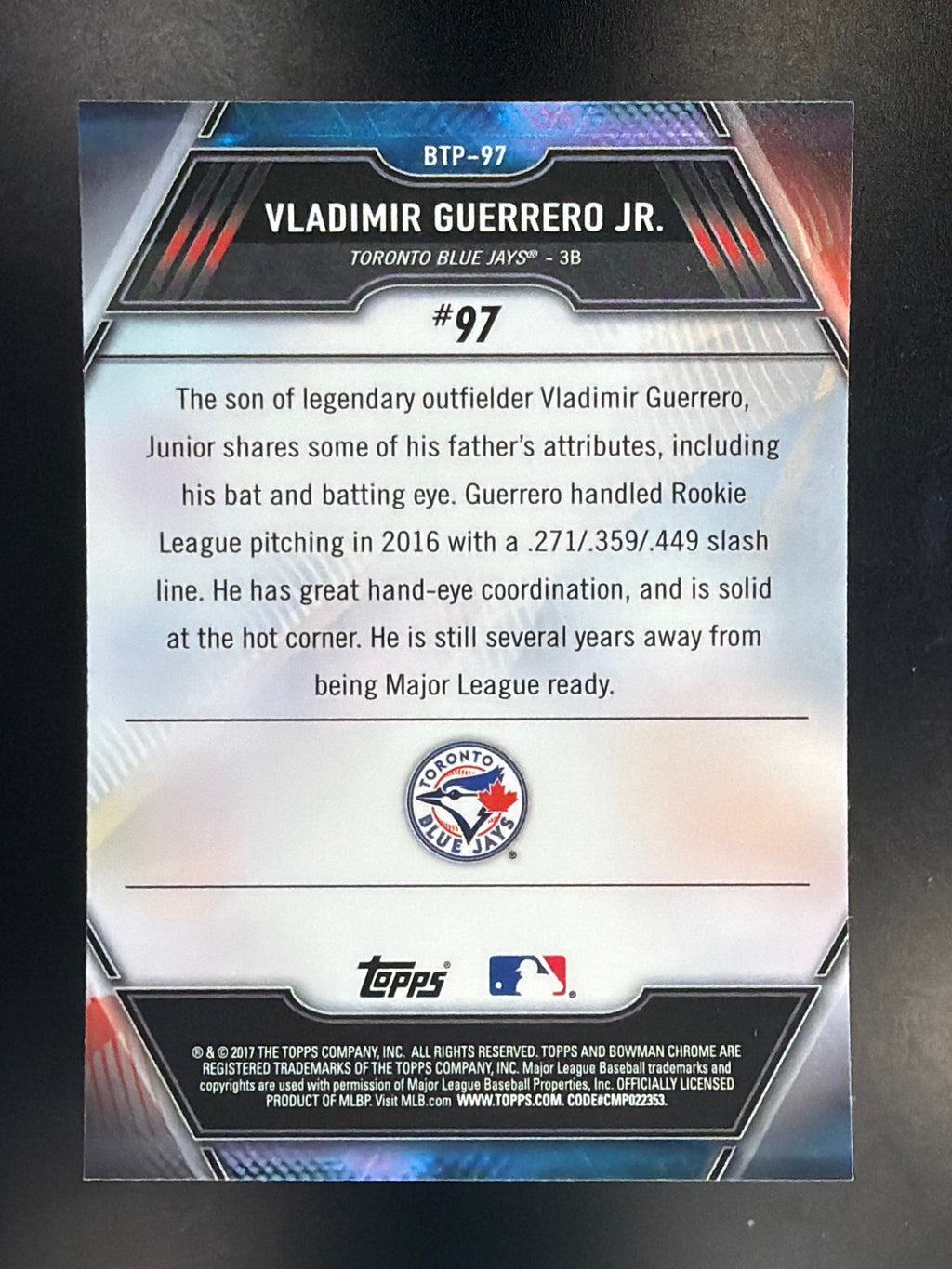 2017 Bowman #BTP-97 Vladimir Guerrero Jr. Bowman Scouts' Top 100