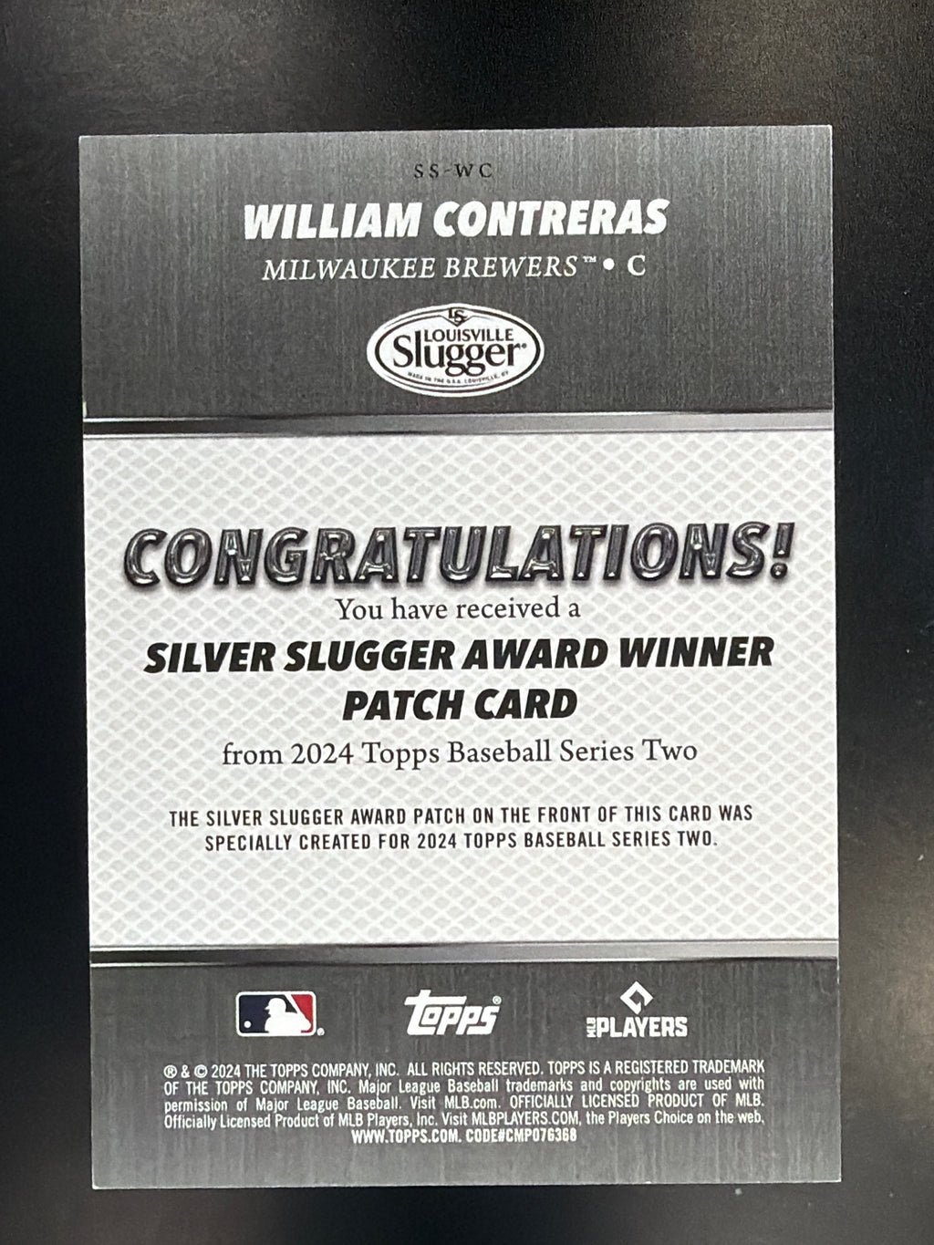 2024 Topps #SS-WC William Contreras Silver Slugger Award Winner Patches