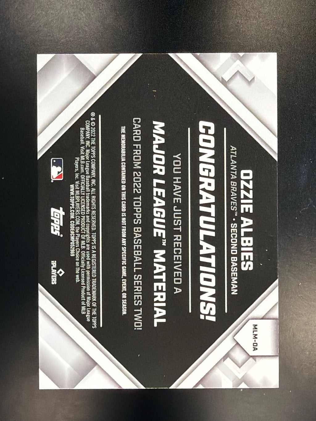 2022 Topps #MLM-OA Ozzie Albies Major League Material Relics (Series Two)