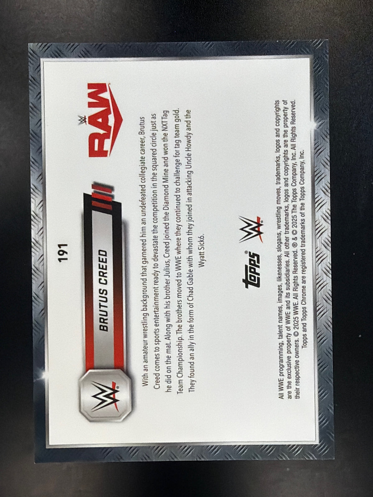2025 Topps Chrome WWE #191 Brutus Creed Steel Cage Refractor #/37