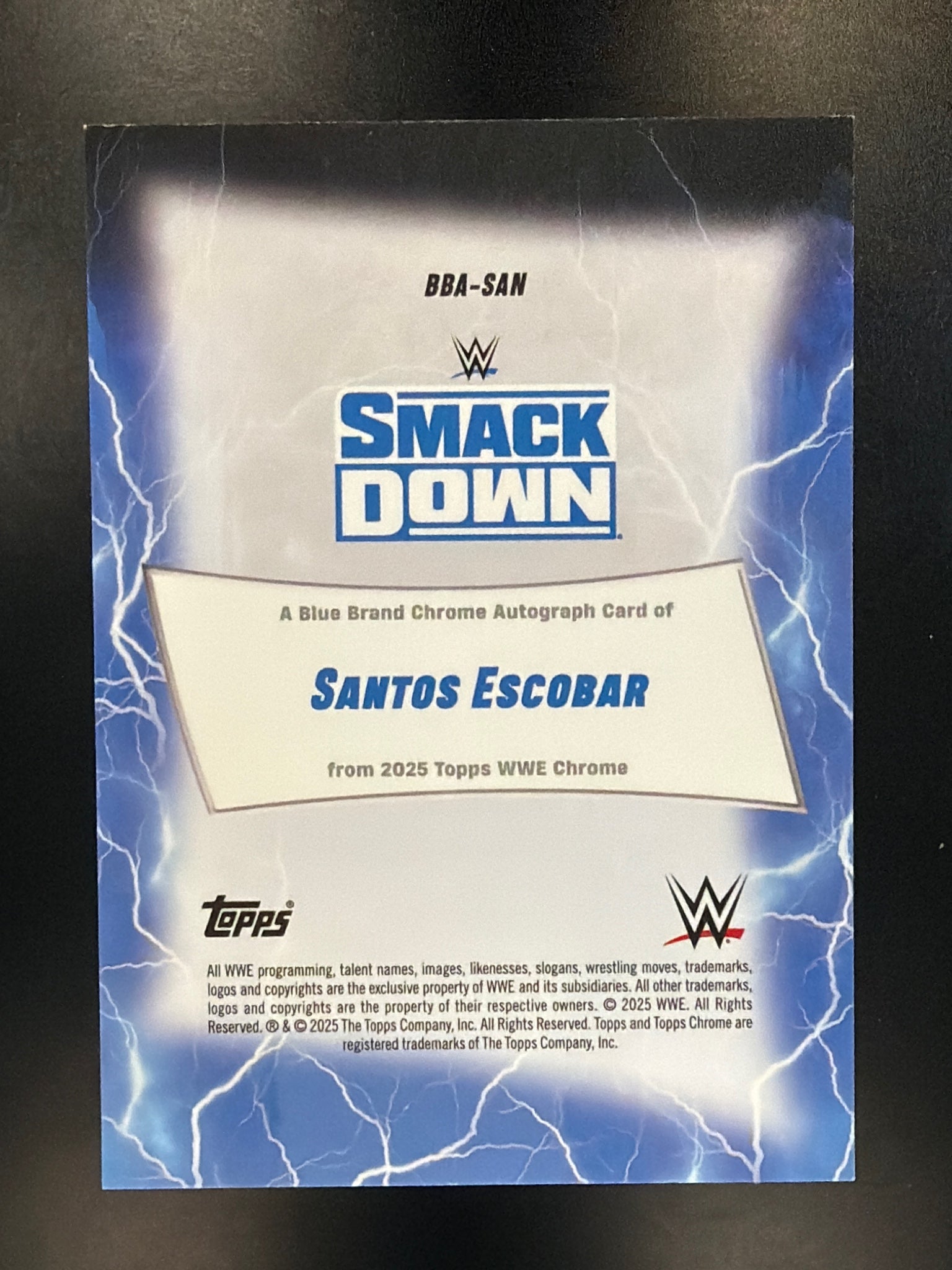 2025 Topps Chrome WWE #BBA-SAN Santos Escobar Blue Brand Autographs Orange