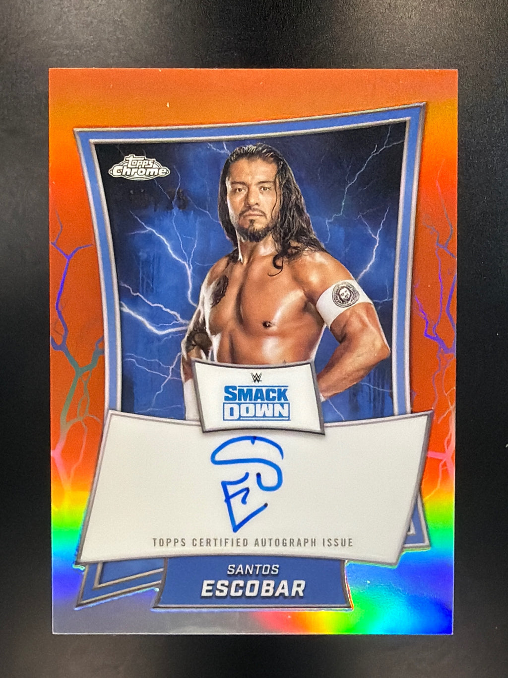 2025 Topps Chrome WWE #BBA-SAN Santos Escobar Blue Brand Autographs Orange