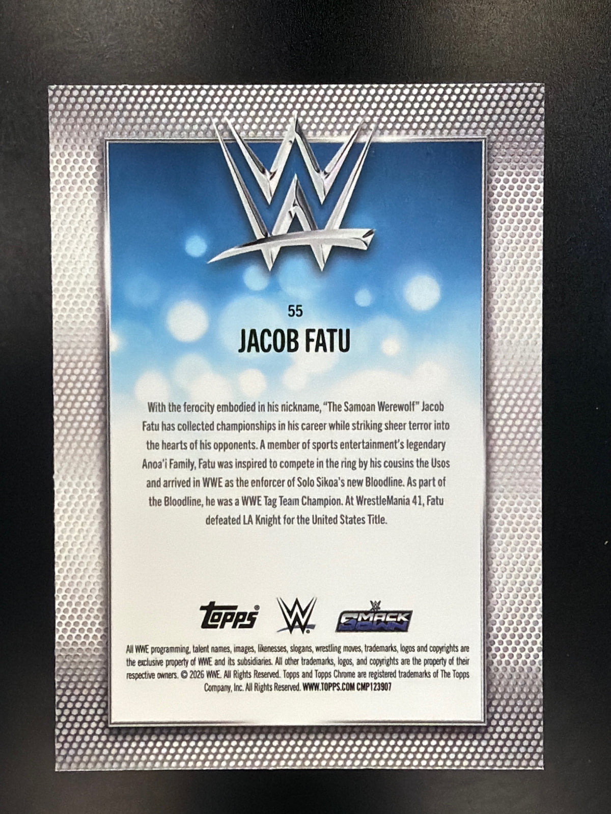 2026 Topps Chrome WWE #55 Jacob Fatu Teal Refractor #/299
