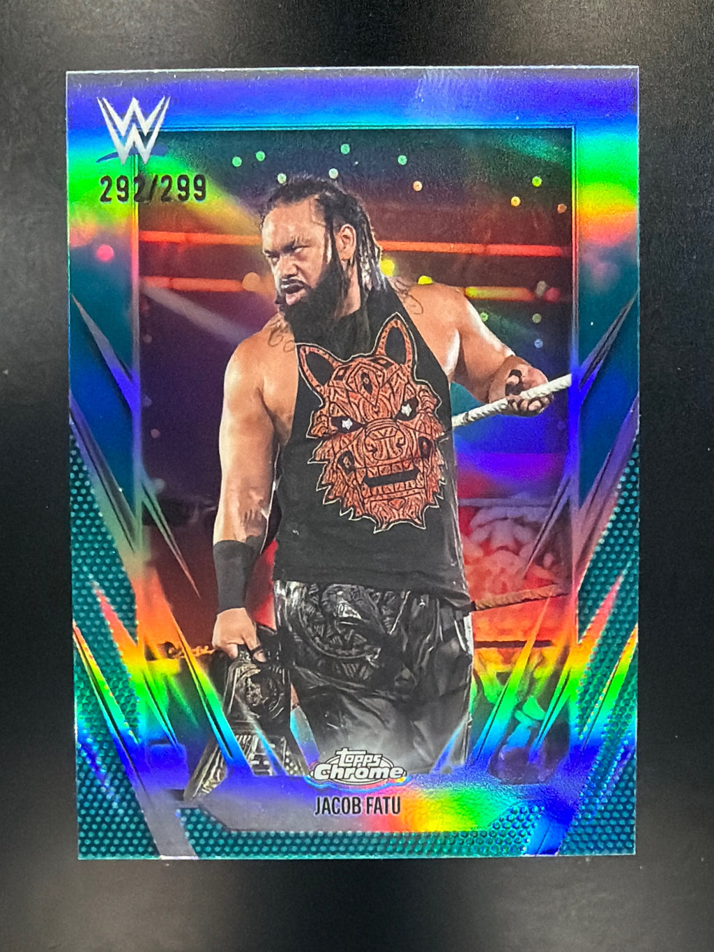 2026 Topps Chrome WWE #55 Jacob Fatu Teal Refractor #/299