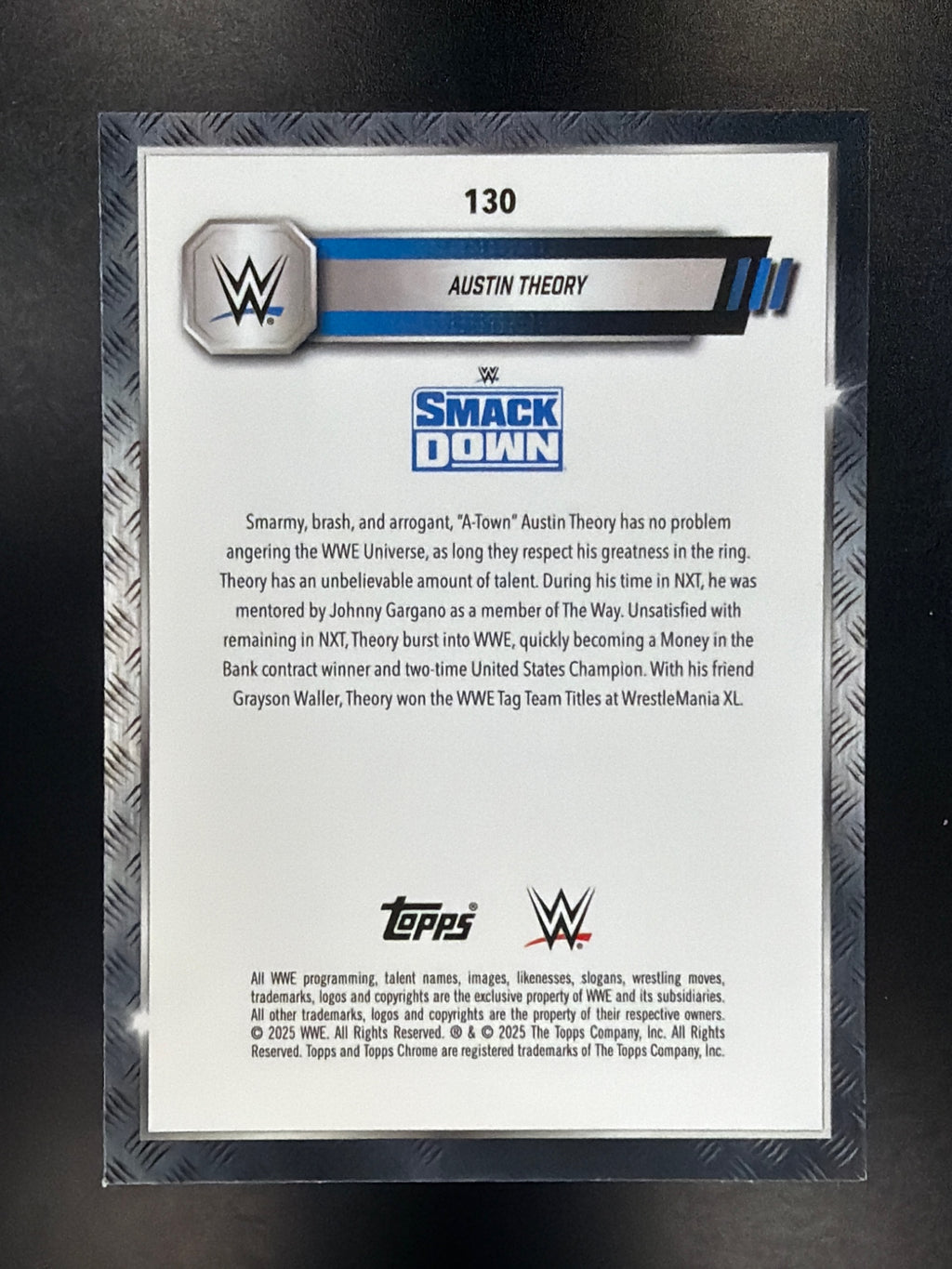 2025 Topps Chrome WWE #130 Austin Theory Teal Lazer Refractor #/175