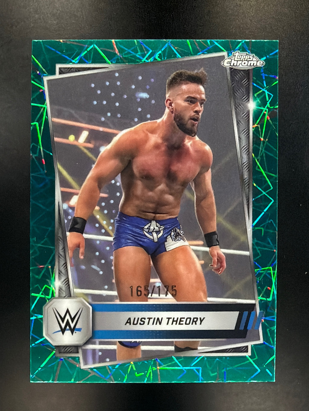 2025 Topps Chrome WWE #130 Austin Theory Teal Lazer Refractor #/175
