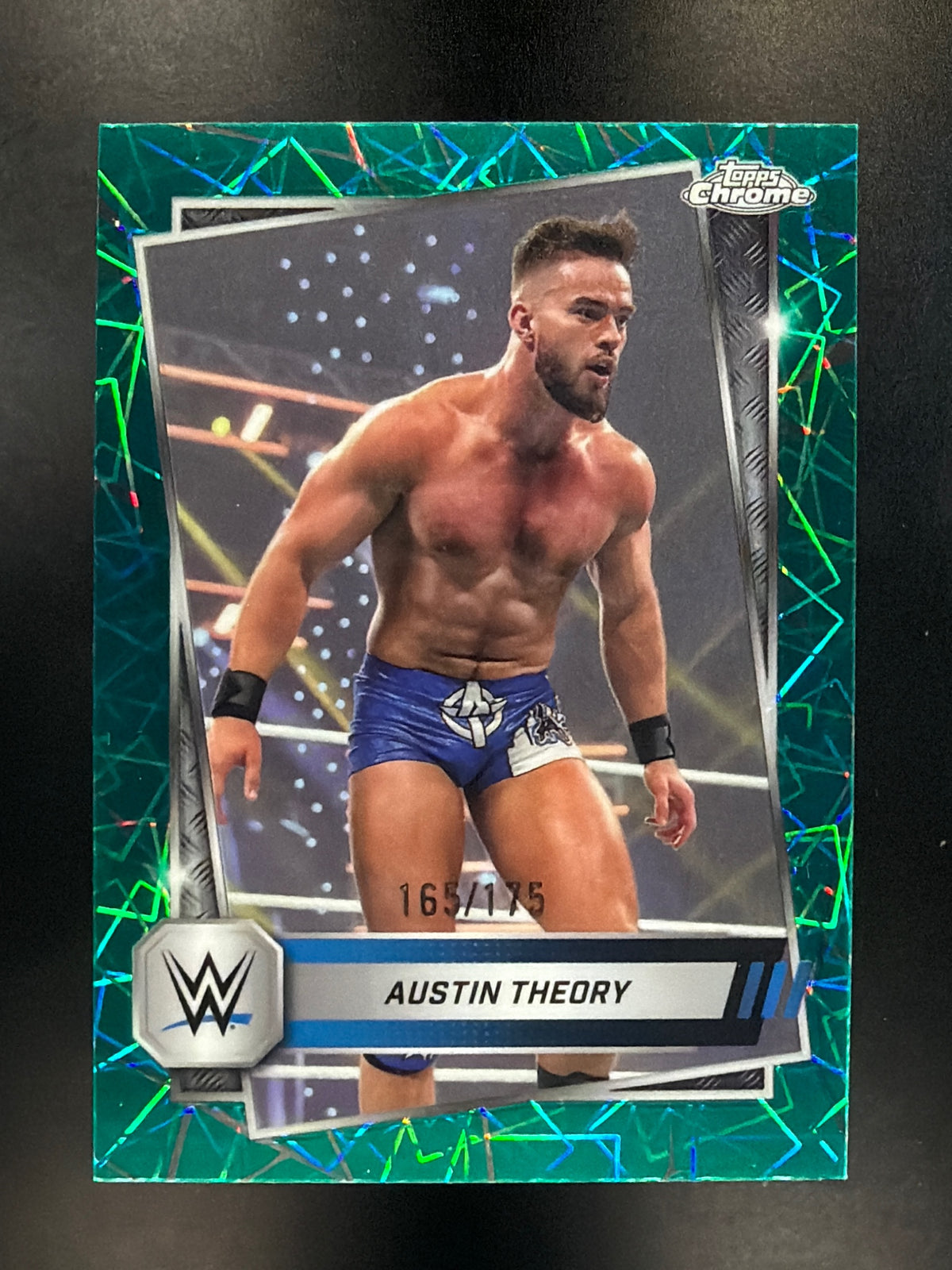 2025 Topps Chrome WWE #130 Austin Theory Teal Lazer Refractor #/175