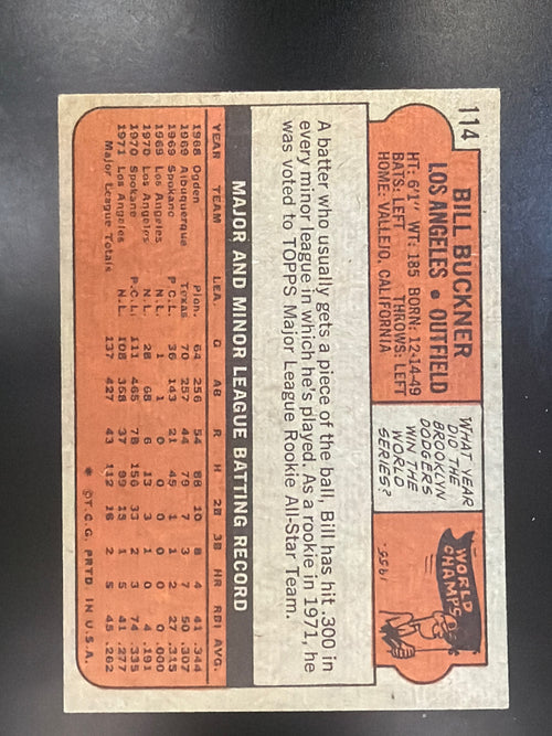 1972 Topps #114 Bill Buckner
