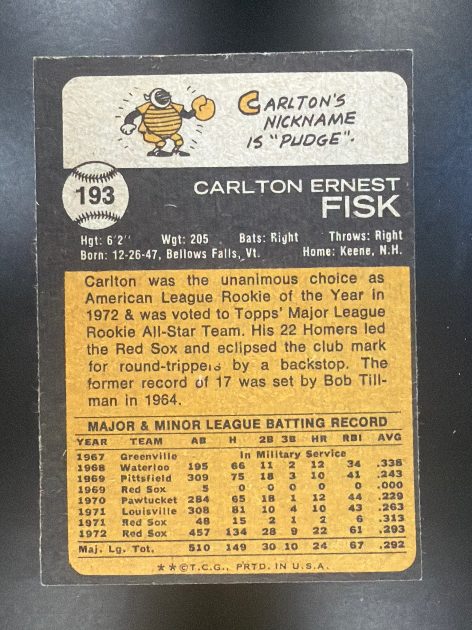 1973 Topps #193 Carlton Fisk