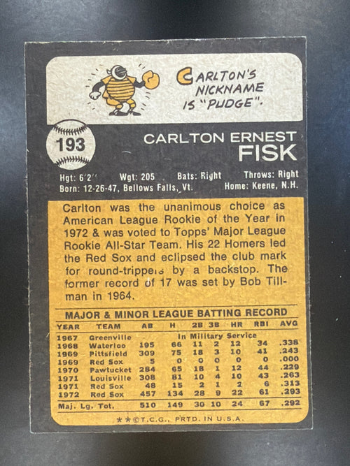 1973 Topps #193 Carlton Fisk