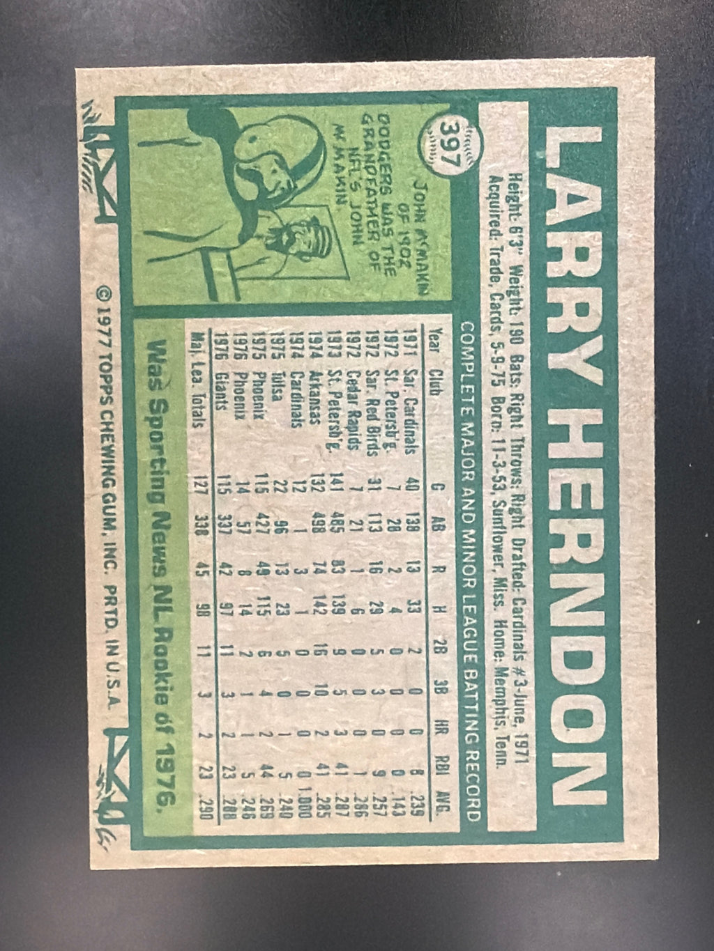 1977 Topps #397 Larry Herndon