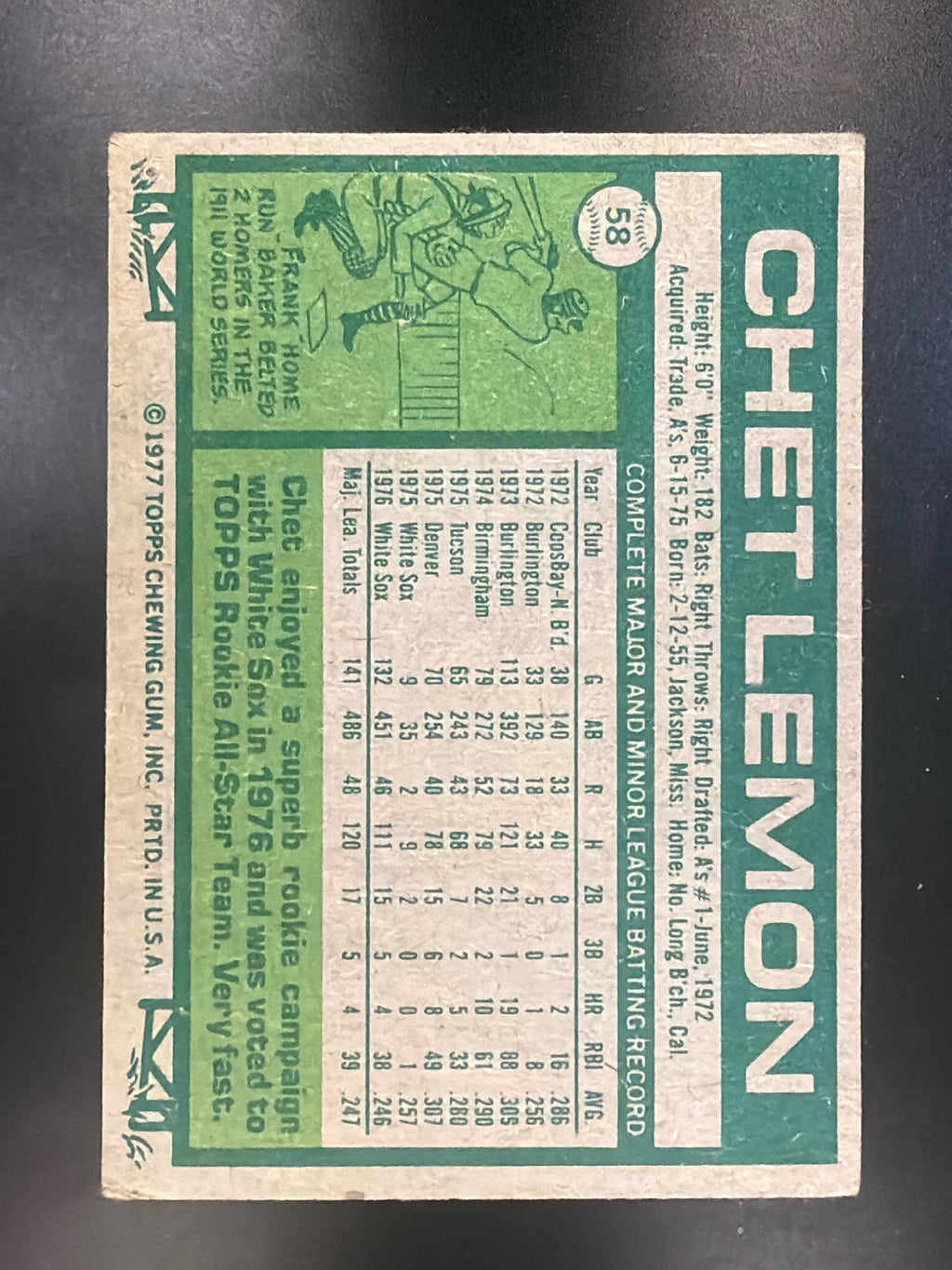 1977 Topps #58 Chet Lemon