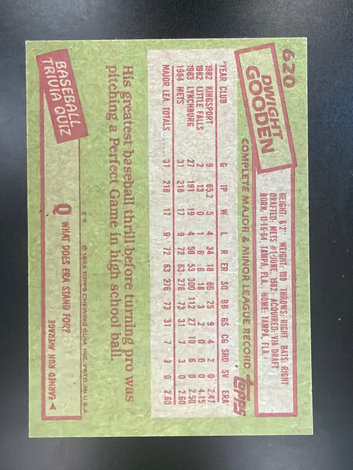 1985 Topps #620 Dwight Gooden