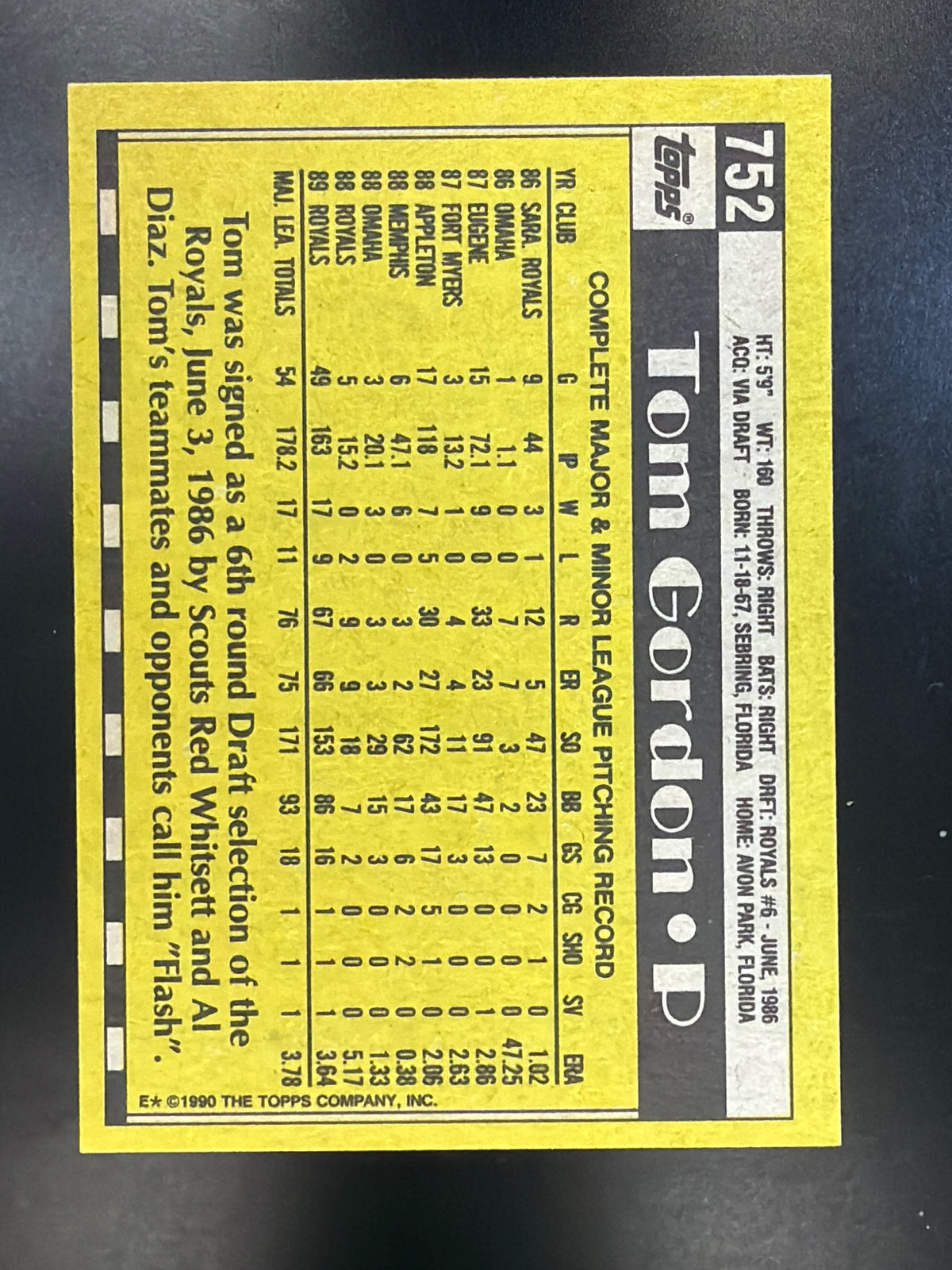 1990 Topps #752 Tom Gordon