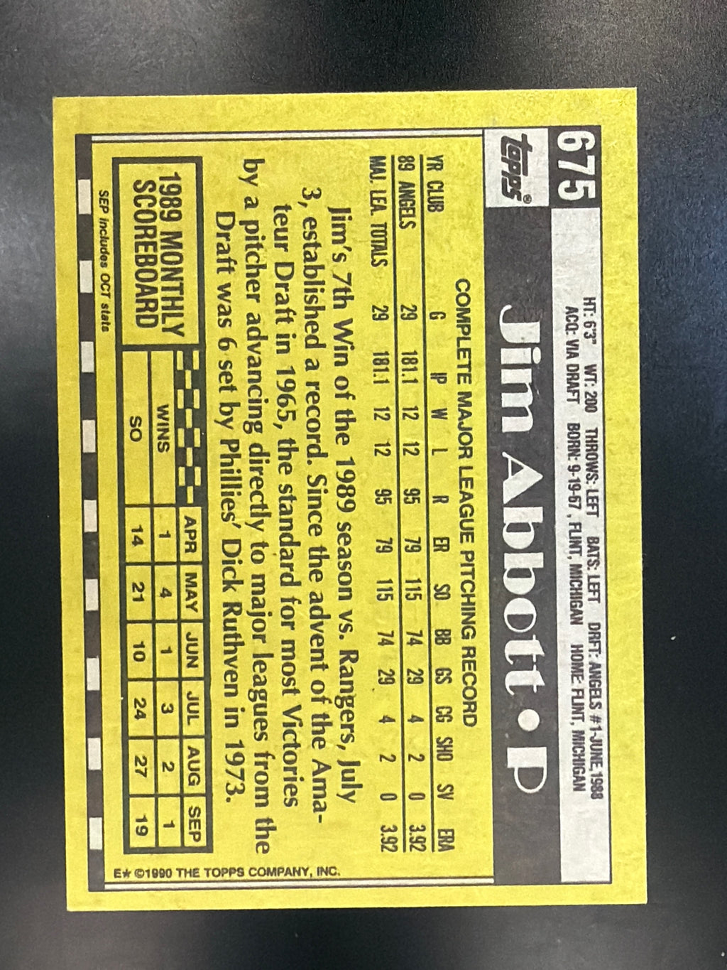 1990 Topps #675 Jim Abbott