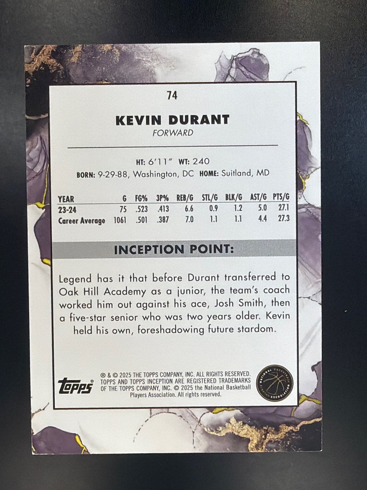 2024-25 Topps Inception #74 Kevin Durant Pink #/99