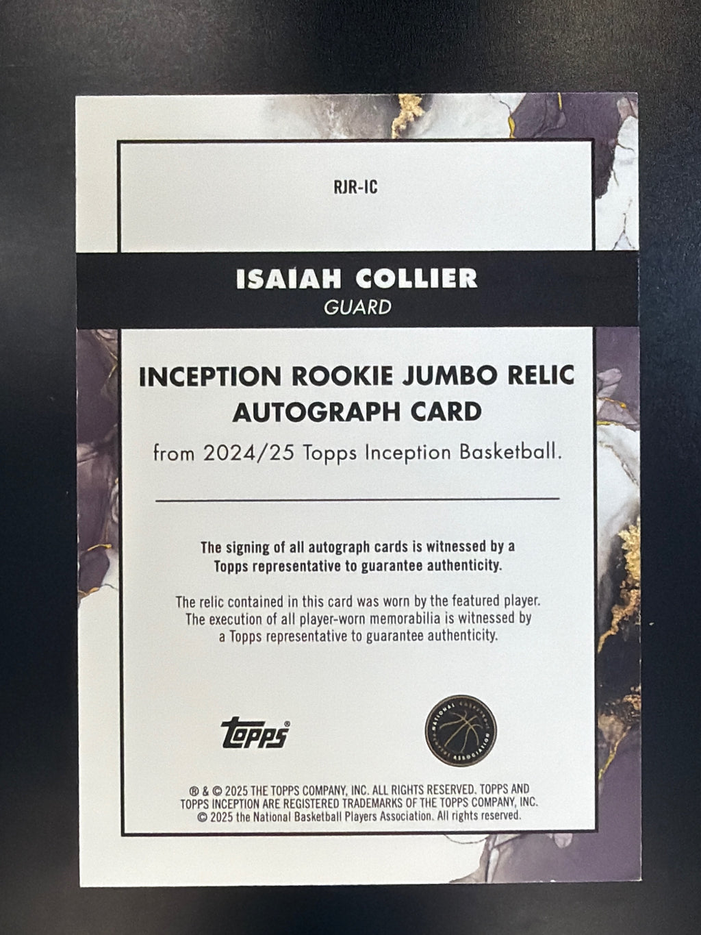 2024-25 Topps Inception #RJR-IC Isaiah Collier Rookie Jumbo Relics Auto Red #/75