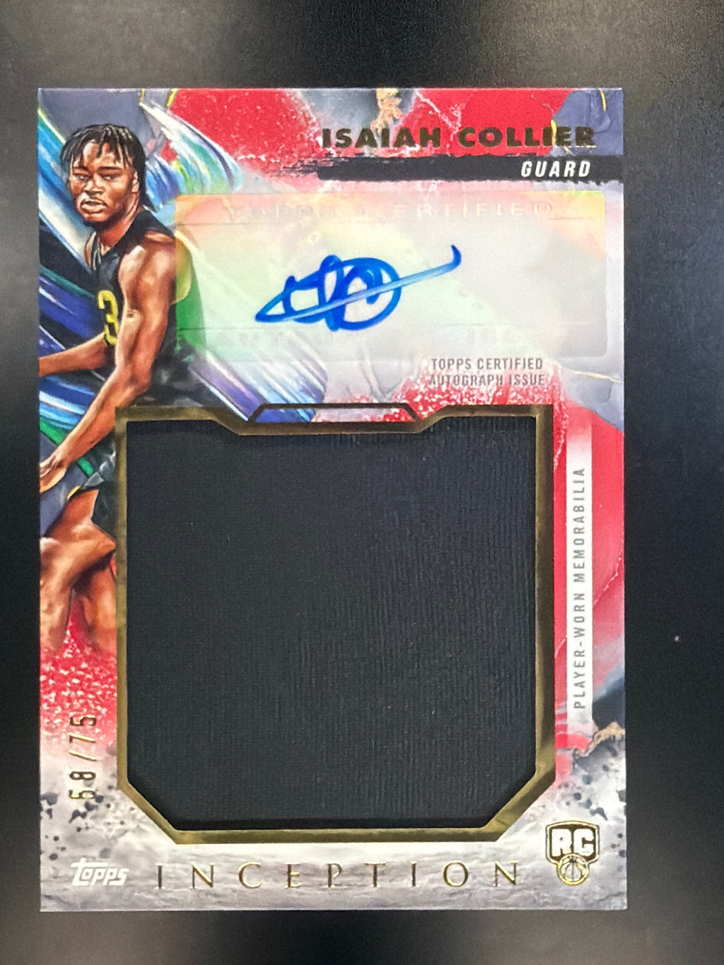 2024-25 Topps Inception #RJR-IC Isaiah Collier Rookie Jumbo Relics Auto Red #/75