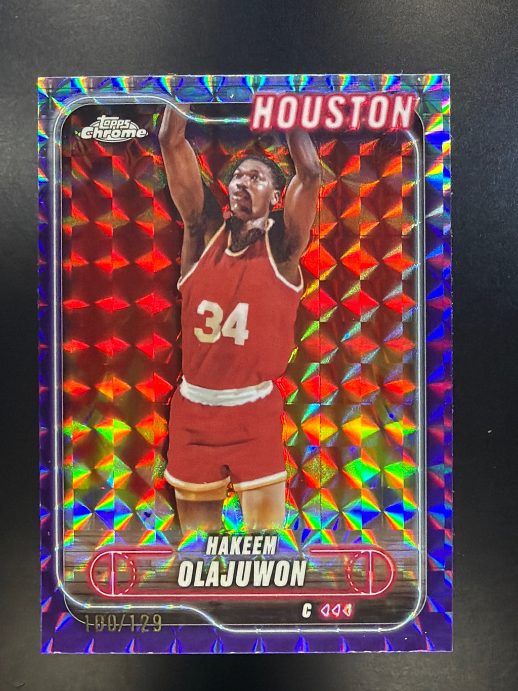 2024-25 Topps Chrome #115 Hakeem Olajuwon Purple Geometric Refractor #/129