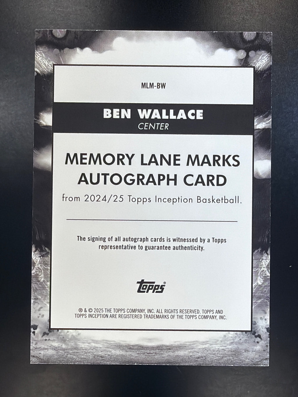 2024-25 Topps Inception #MLM-BW Ben Wallace Memory Lane Marks Camo #/10