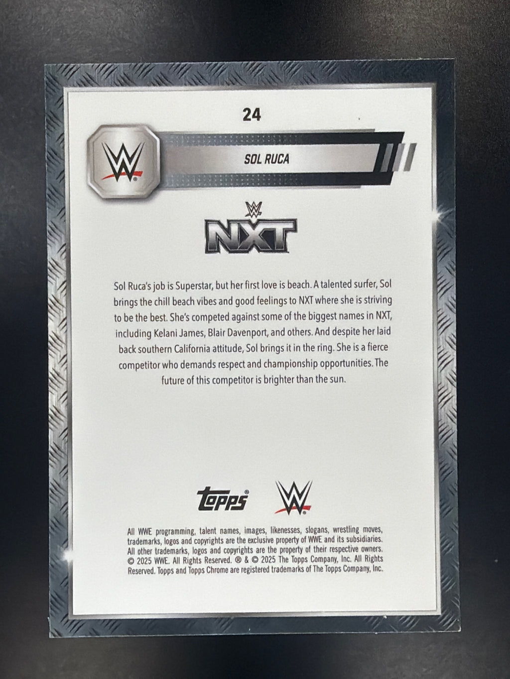 2025 Topps Chrome WWE #24 Sol Ruca Red & Blue Refractor
