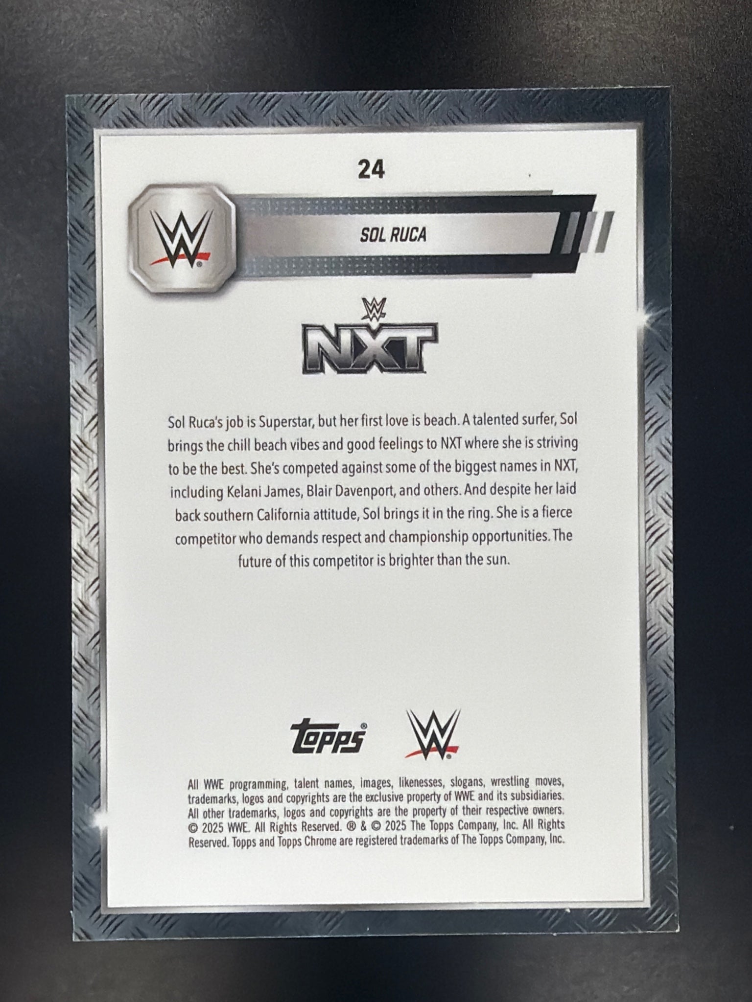 2025 Topps Chrome WWE #24 Sol Ruca Red & Blue Refractor