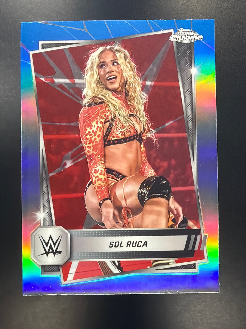 2025 Topps Chrome WWE #24 Sol Ruca Red & Blue Refractor