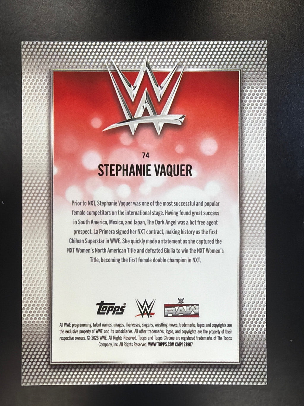 2026 Topps Chrome WWE #74 Stephanie Vaquer Diamond Plate Refractor
