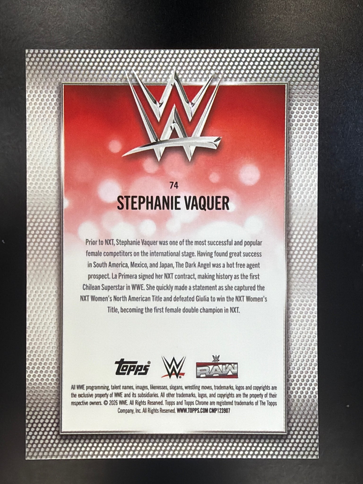 2026 Topps Chrome WWE #74 Stephanie Vaquer Diamond Plate Refractor