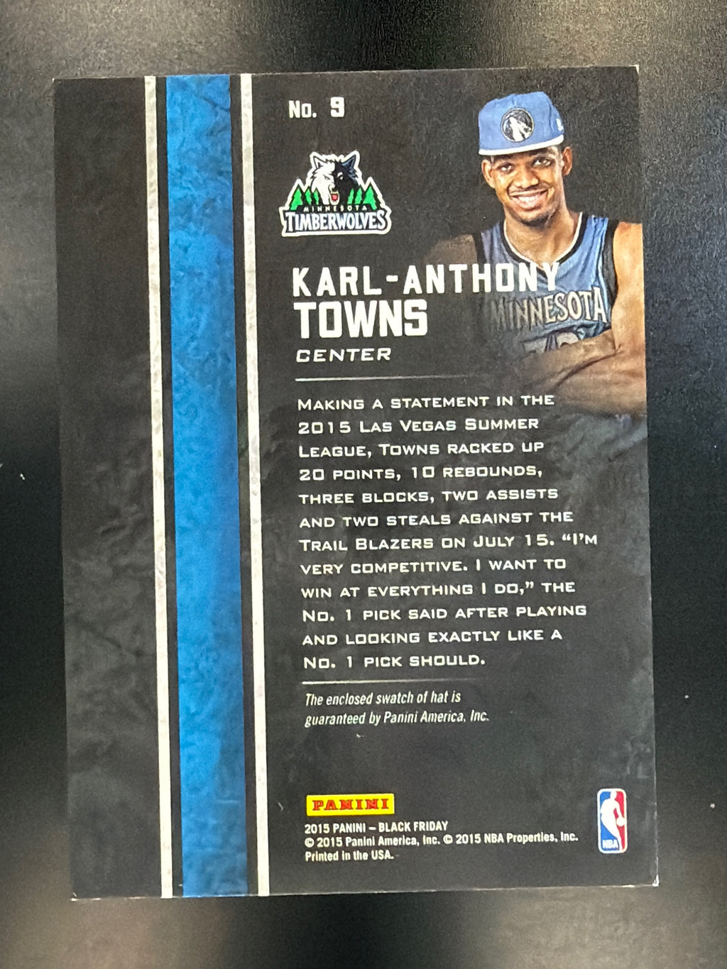 2015 Panini Black Friday #9 Karl-Anthony Towns Relics