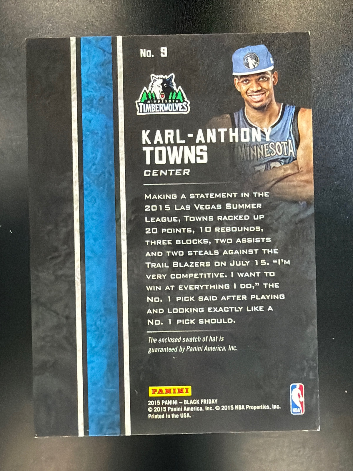 2015 Panini Black Friday #9 Karl-Anthony Towns Relics