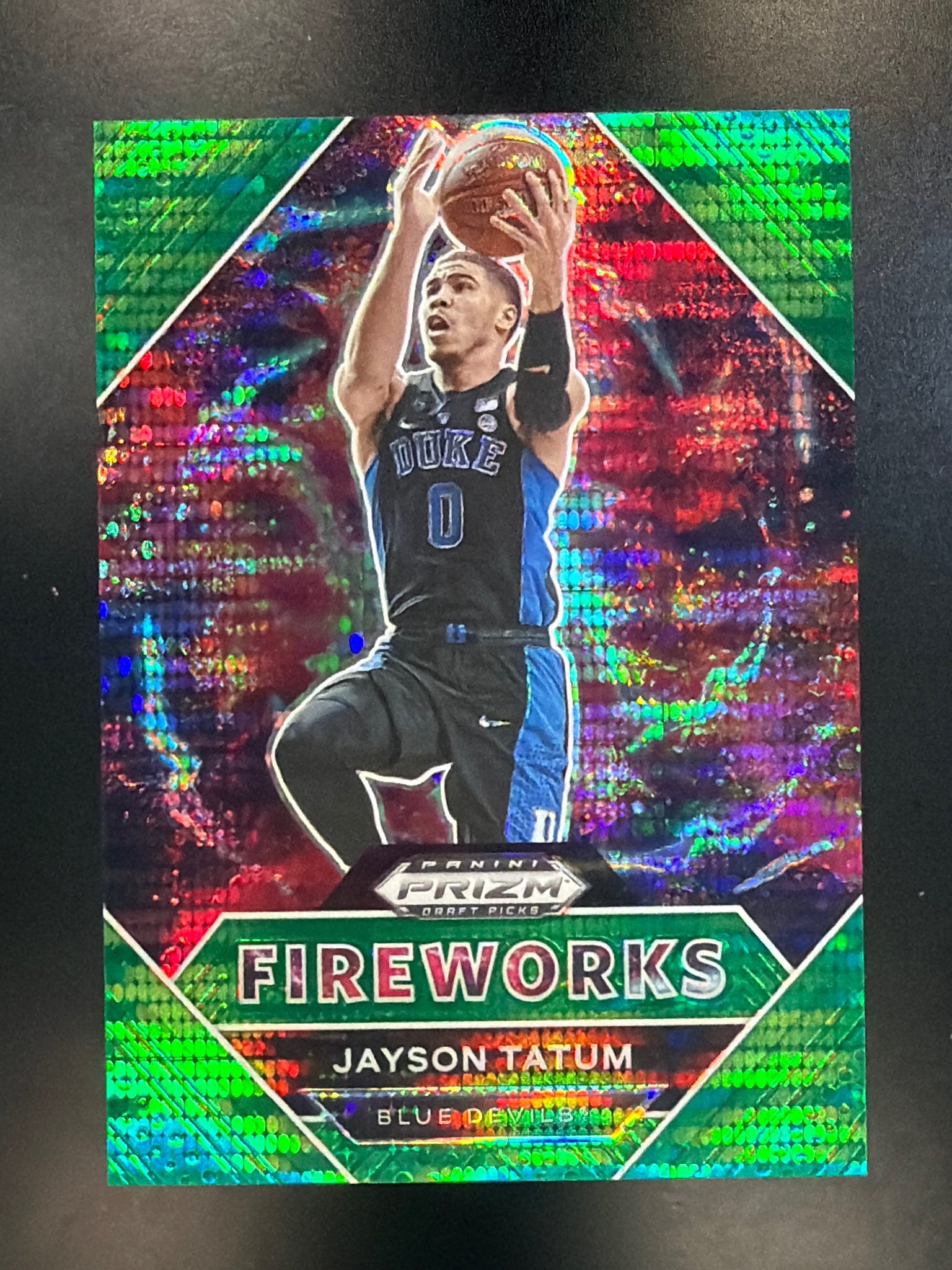 2021 Panini Prizm Draft Picks #19 Jayson Tatum Fireworks Prizm Green Pulsar #/25