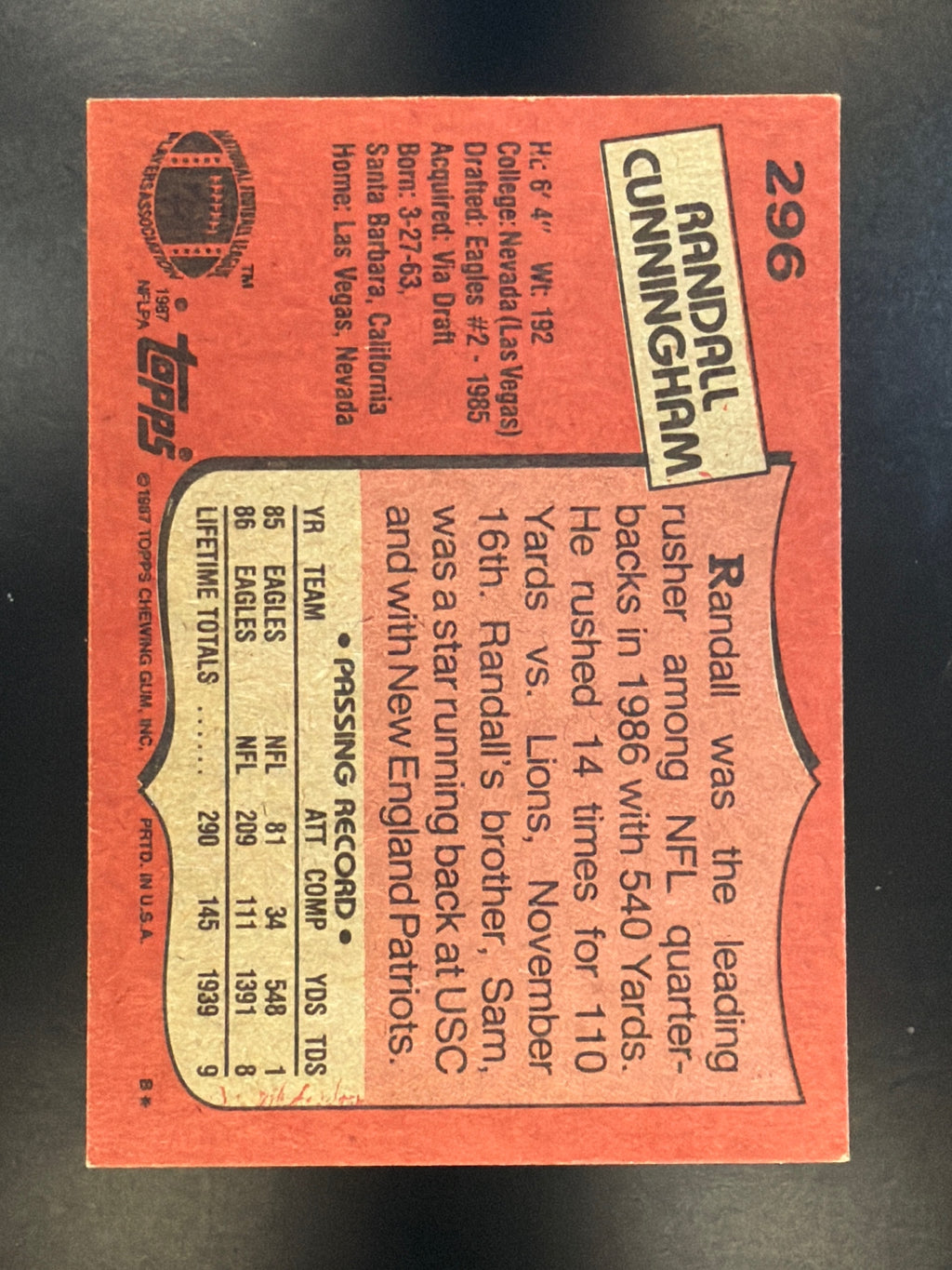 1987 Topps #296 Randall Cunningham