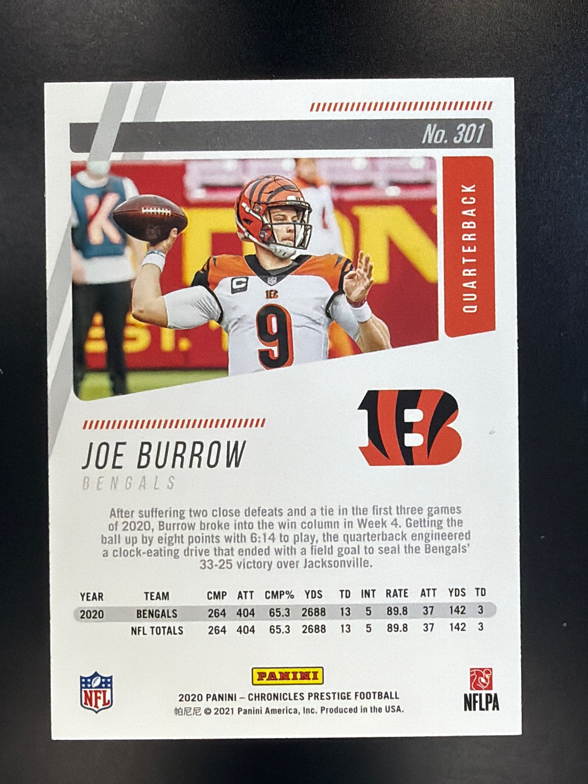 2020 Panini Chronicles #301 Joe Burrow Prestige Rookies Update