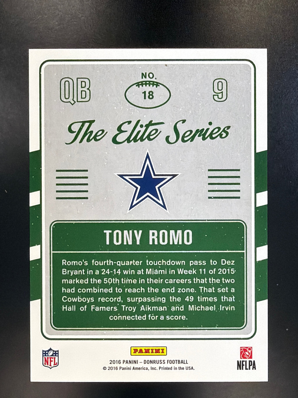 2016 Donruss #18 Tony Romo The Elite Series Veterans #/999