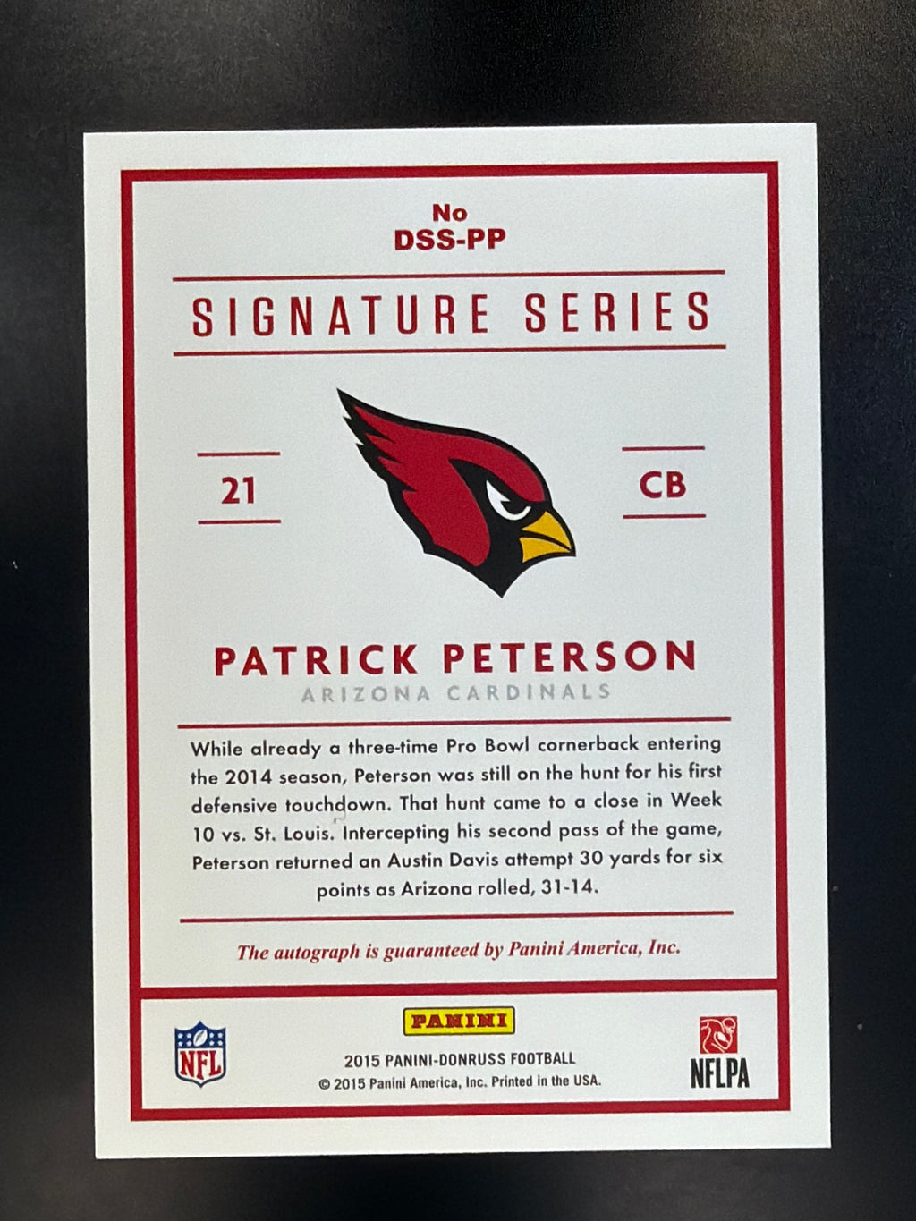 2015 Donruss #DSS-PP Patrick Peterson Signature Series
