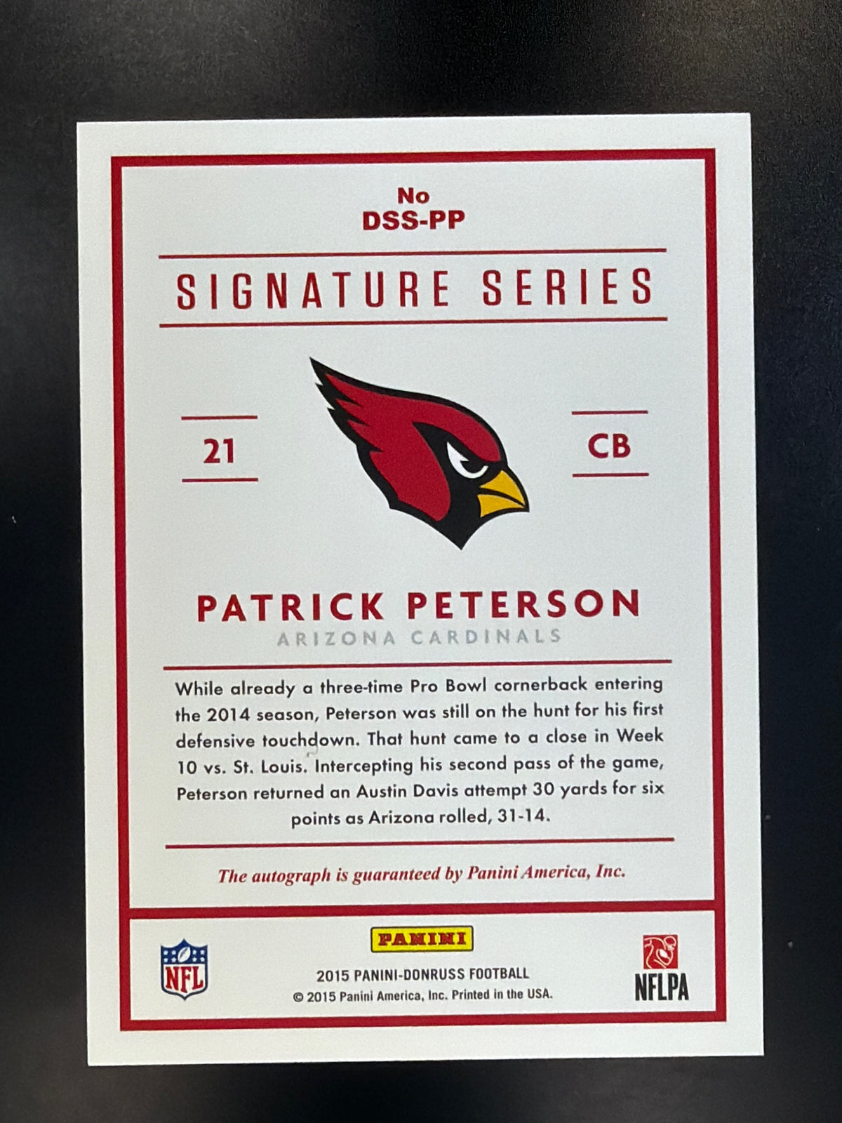 2015 Donruss #DSS-PP Patrick Peterson Signature Series