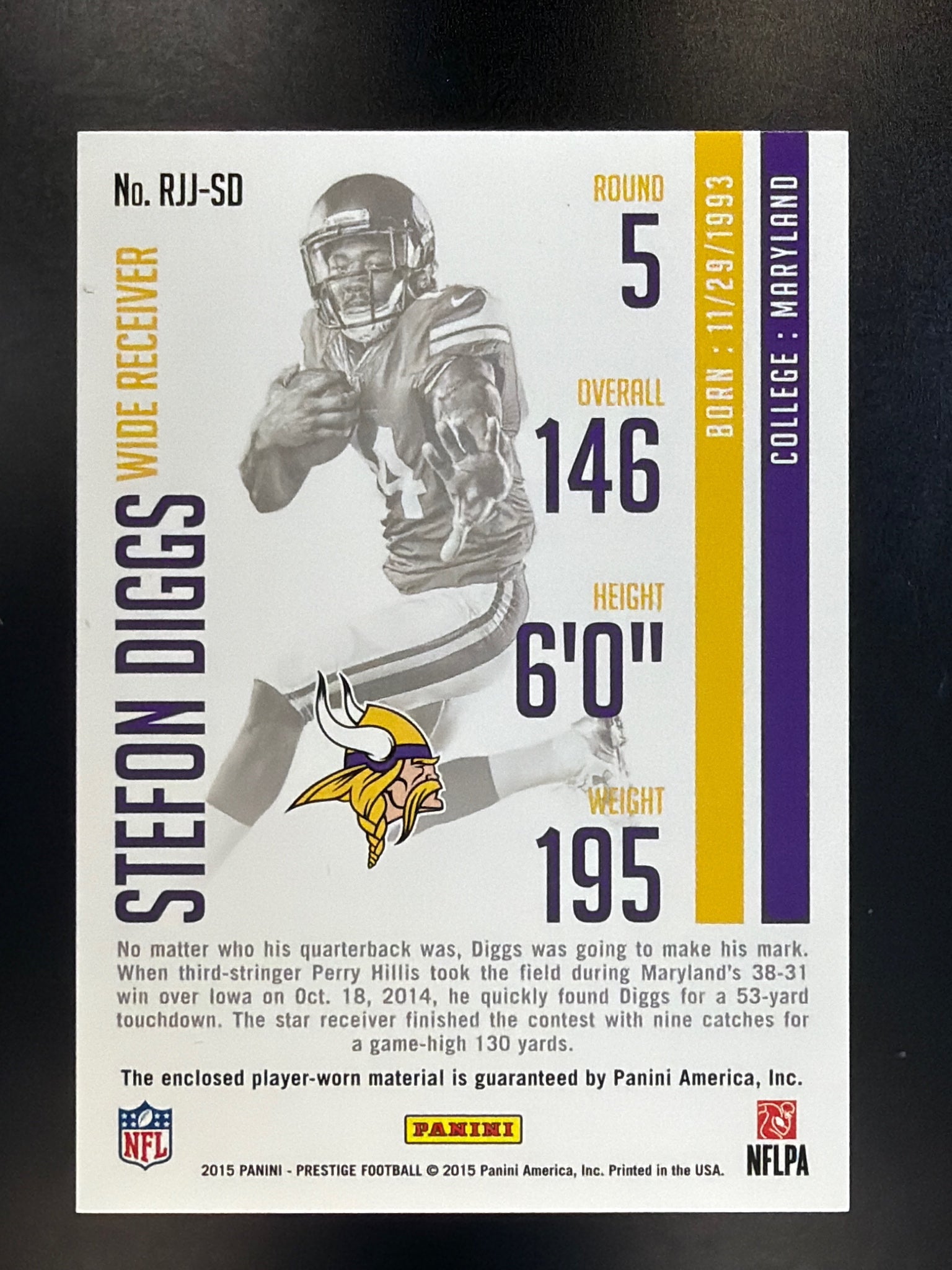 2015 Panini Prestige #RJJ-SD Stefon Diggs Rookie Jumbo Jerseys Patch Red