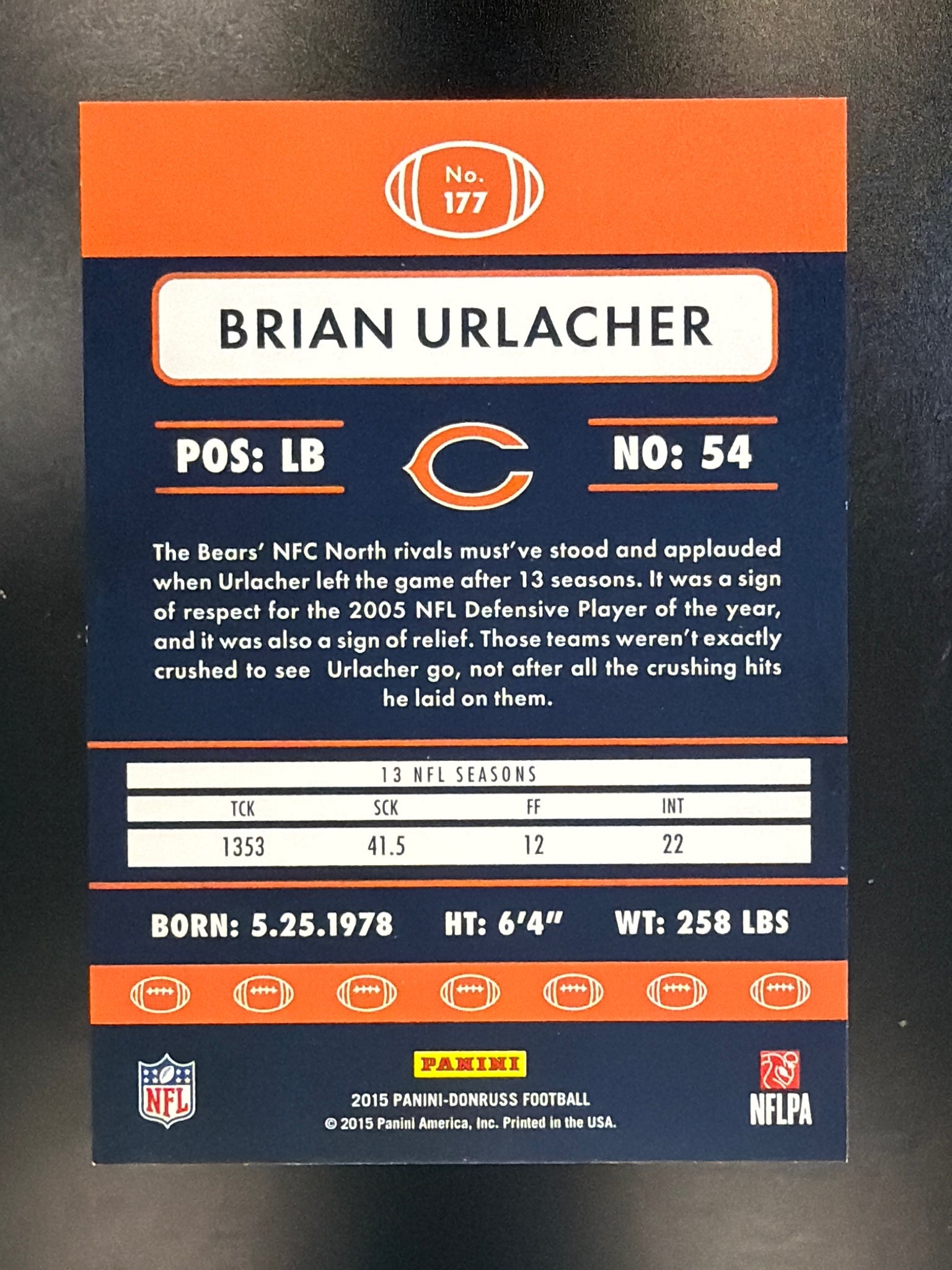 2015 Donruss #177 Brian Urlacher Stat Line Season #/151