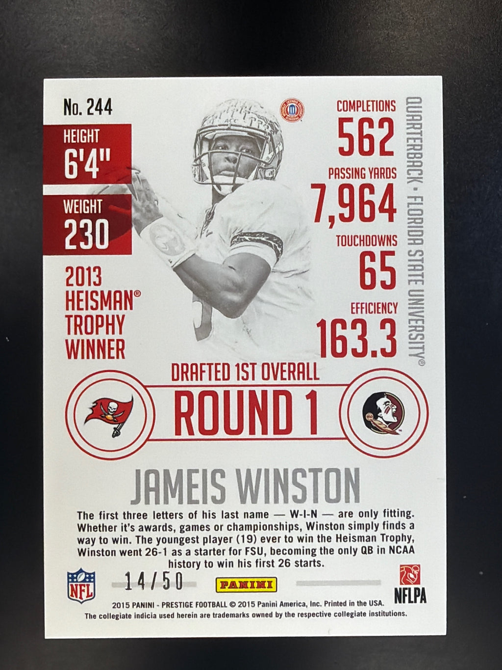 2015 Panini Prestige #244 Jameis Winston Extra Points Gold #/50